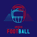 American football helmet with ball and court logo icon outline stroke set dash line design illustration Royalty Free Stock Photo
