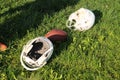 American football helmet and ball