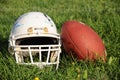 American football helmet and ball
