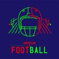 American football helmet with court and goal post logo icon outline stroke set dash line design illustration Royalty Free Stock Photo