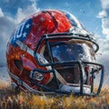 American football helmet on the field Royalty Free Stock Photo