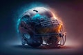 American football helmet. American football game. Speckled light particles. Generative ai