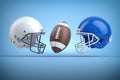 American football helmets and ball.Final match concept.Space for text Royalty Free Stock Photo