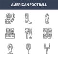 9 american football icons pack. trendy american football icons on white background. thin outline line icons such as goal, kneepad Royalty Free Stock Photo