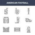 9 american football icons pack. trendy american football icons on white background. thin outline line icons such as trophy, shoes