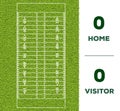 American football line, game score and green grass field backgr Royalty Free Stock Photo