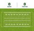 American football line, game score and green grass field backgr Royalty Free Stock Photo