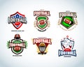 American football logo templates, badge, crests, t-shirt, label, emblem, t-shirt, icons. Football helmet, player.