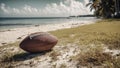 American football lying on the ground in a luxury resort summertime - Generative AI