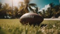 American football lying on the ground in a luxury resort summertime - Generative AI