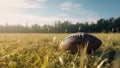 American football lying on the ground in a luxury resort summertime - Generative AI