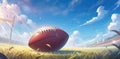 American football lying on the ground in a luxury resort summertime - Generative AI