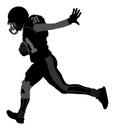 American football player in action, silhouette isolated on white background. Sportsman in full equipment on court. Royalty Free Stock Photo