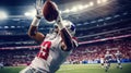 American football player in action on stadium cath ball. Generative AI Royalty Free Stock Photo