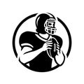 American football player with ball, logo, emblem. Vector illustration. Royalty Free Stock Photo