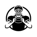 American football player with ball, logo, emblem. Vector illustration. Royalty Free Stock Photo