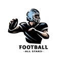 American football player with ball, logo. Vector illustration. Royalty Free Stock Photo