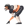 American Football Player with Ball, Male Athlete Character in Black Sports Uniform in Action Vector Illustration Royalty Free Stock Photo