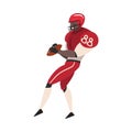 American Football Player with Ball, Male Athlete Character in Red Sports Uniform, Side View Vector Illustration Royalty Free Stock Photo