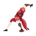 American Football Player with Ball, Male Athlete Character in Red Sports Uniform Vector Illustration Royalty Free Stock Photo