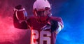 American football player. Banner with neon colors. Sports betting, football betting, gambling, bookmaker, big win Royalty Free Stock Photo