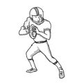 American Football Player Cartoon Black and White Royalty Free Stock Photo