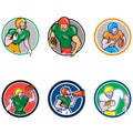 American Football Player Circle Cartoon Collection Set Royalty Free Stock Photo