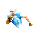 American football player holding ball, low polygonal football logo. Isolated vector illustration Royalty Free Stock Photo
