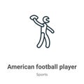 American football player playing throwing the ball in his hand outline vector icon. Thin line black american football player Royalty Free Stock Photo