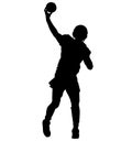 American football player quarterback throwing a pass. Quarterback throws a pass silhouette Royalty Free Stock Photo