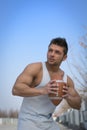 American football player ready to throw ball