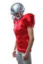 American football player in red jersey looking down Royalty Free Stock Photo