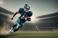 American football player running with ball in the grand arena, generative ai Royalty Free Stock Photo