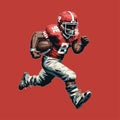 American football player running with ball on red background. Vector illustration.