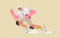 American football player running and holding ball. Male trendy character playing football or gridiron and run fast