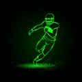 American football player runs away with the ball. Green Neon American football Sports Vector Illustration. Royalty Free Stock Photo