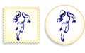 American Football player on Stamp and Button Set Royalty Free Stock Photo