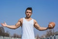 American football player standing with ball Royalty Free Stock Photo