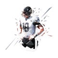 American football player standing with hands on hips, low polygonal isolated vector illustration. Geometric logo from triangles Royalty Free Stock Photo