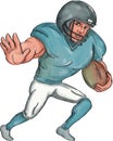 American Football Player Stiff Arm Caricature