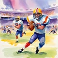 American football players in action on a stadium. Royalty Free Stock Photo