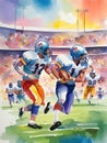 American football players in action on a stadium. Royalty Free Stock Photo