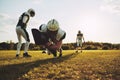 American football players doing tackling drills on a sports fiel Royalty Free Stock Photo