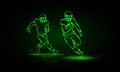 American football players. Runaway player with ball and the catching player behind. Green Neon American football Sports