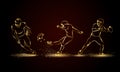 American football players set. Golden linear football player illustration. Royalty Free Stock Photo