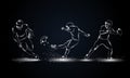 American football players set. Metallic linear football player illustration.