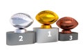 American Football Podium with Gold Silver and Bronze Trophy Royalty Free Stock Photo