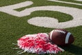 American Football and Pom Poms on Field Royalty Free Stock Photo