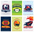 American Football Posters Set in Vintage Style. Retro Collection of colorful Football elements and emblems Royalty Free Stock Photo