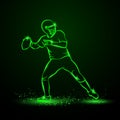 American football quarterback throws the ball. Green Neon Sports Vector Illustration. Royalty Free Stock Photo